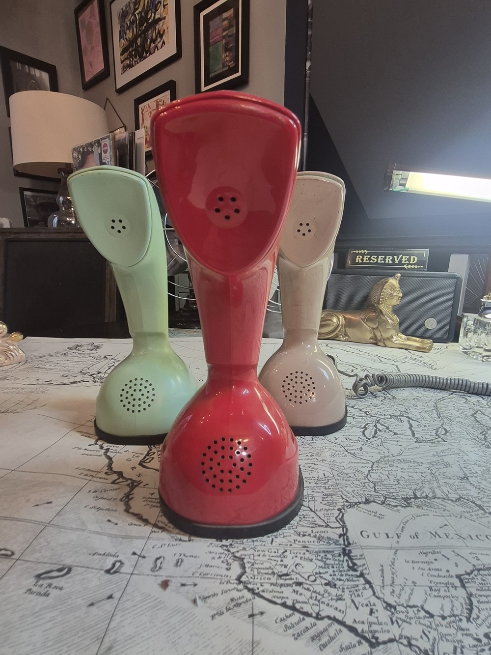 Vintage LM Ericsson Ericofon Cobra Phone Lot 3 Red Green Ivory Sweden MCM